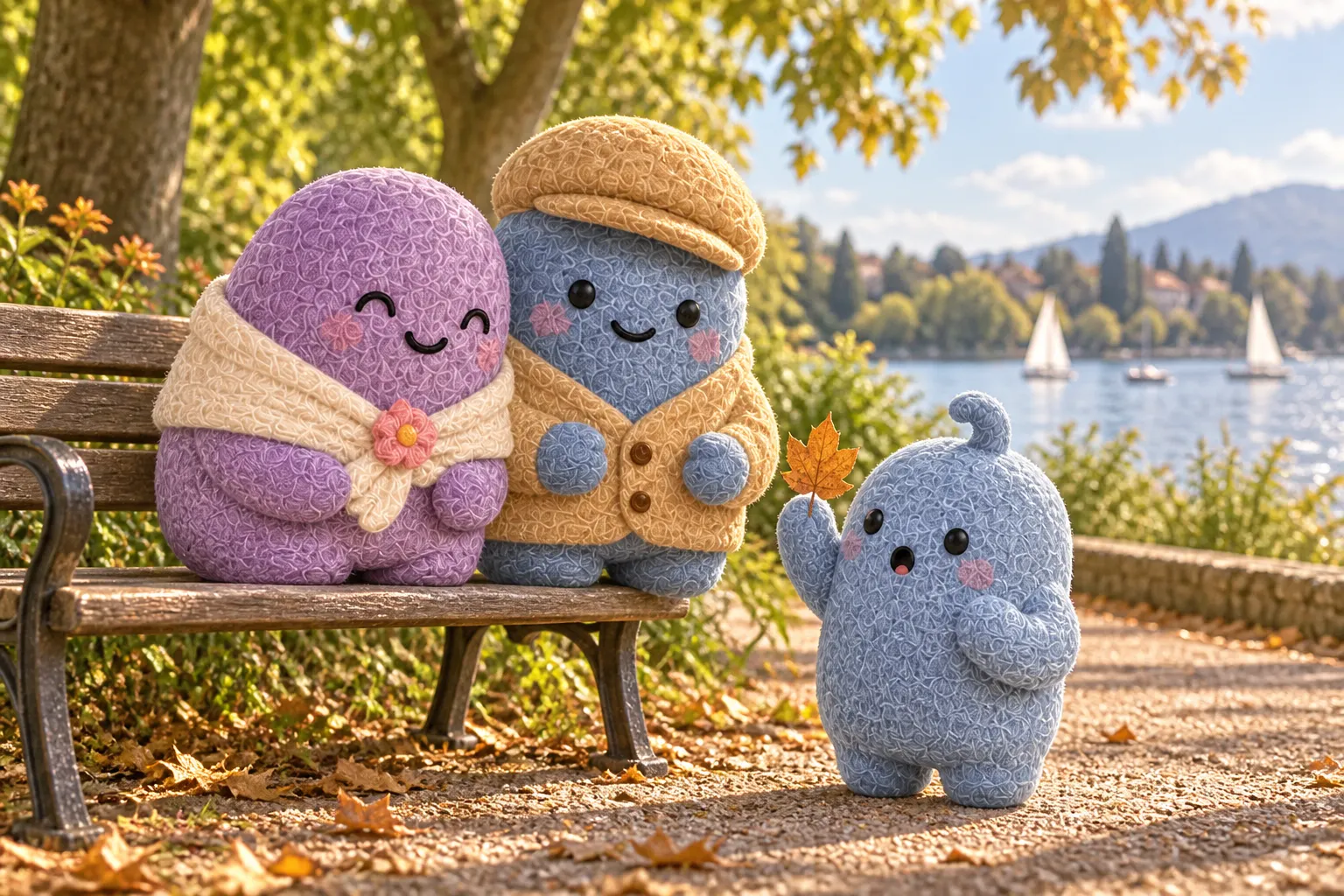 Les personnages Feal partagent un moment en famille au bord d’un lac.